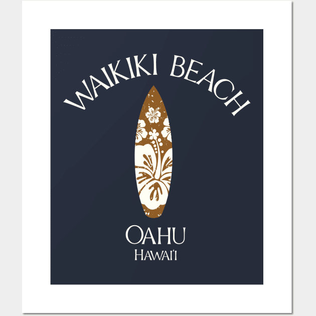 Waikiki Beach Oahu Hawaii Vintage Surfboard Wall Art by TGKelly